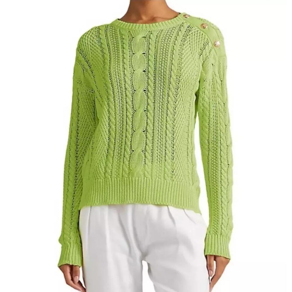 Lauren Ralph Lauren Black Label Aran knit Riviera Green Sweater size PS NWT